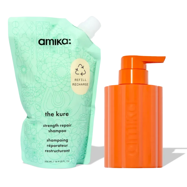 the kure strength repair shampoo forever friend bottle + pouch duo