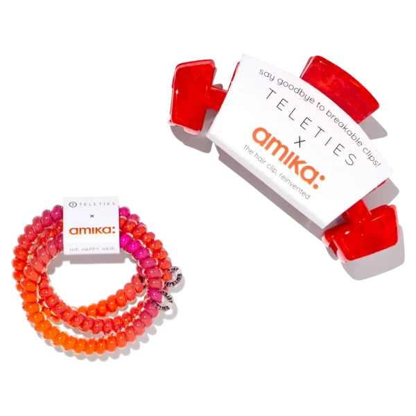 amika x TELETIES necessities set 3 pc hair ties, clip, essentials bag + perk up plus - Image 2
