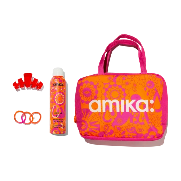 amika x TELETIES necessities set 3 pc hair ties, clip, essentials bag + perk up plus