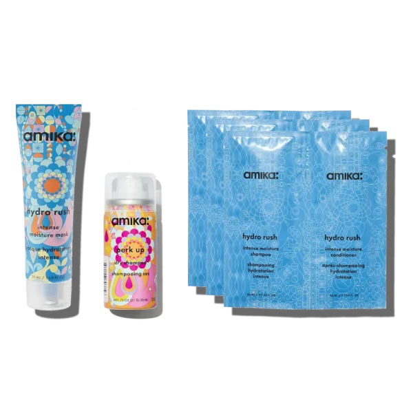 hydration trial kit hydro rush intense moisture shampoo, conditioner, mask + perk up dry shampoo