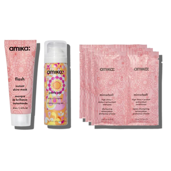shine trial kit mirrorball high shine shampoo, conditioner, flash mask + perk up dry shampoo