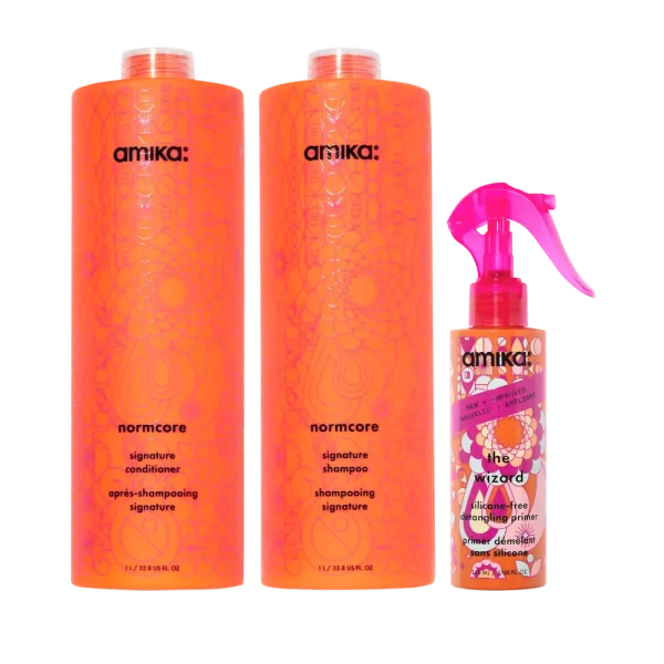 super-sized signature set normcore nourishing shampoo + conditioner + the wizard silicone-free detangling primer