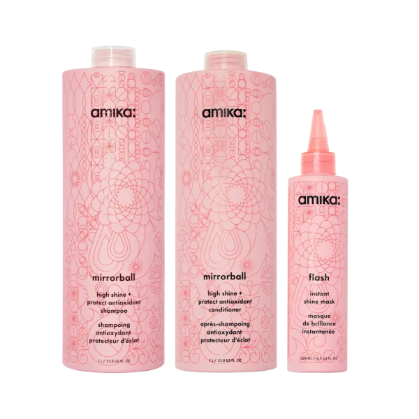 super-sized shine set mirrorball high shine + protect antioxidant shampoo + conditioner + flash mask