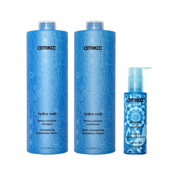 super-sized hydration set hydro rush intense moisture shampoo + conditioner + dream routine overnight treatment