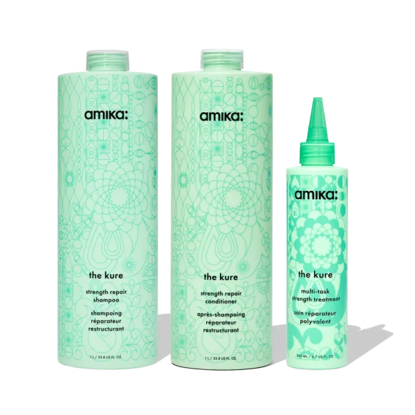 super-sized strength repair set the kure shampoo, conditioner + multi-task treatment