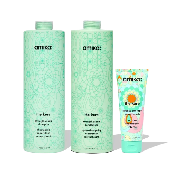 super-sized strength repair set the kure shampoo, conditioner + mask